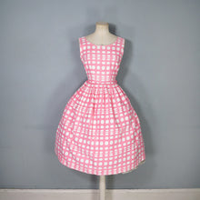 Load image into Gallery viewer, 50s 60s CANDY PINK OP ART DOT PRINT COTTON DAY DRESS - S