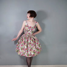 Load image into Gallery viewer, 50s 60s GREY AND PINK FLORAL DAY DRESS WITH BELT - S