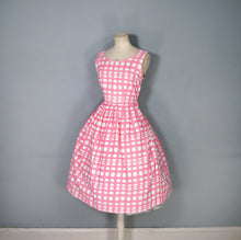 Load image into Gallery viewer, 50s 60s CANDY PINK OP ART DOT PRINT COTTON DAY DRESS - S