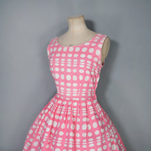 Load image into Gallery viewer, 50s 60s CANDY PINK OP ART DOT PRINT COTTON DAY DRESS - S