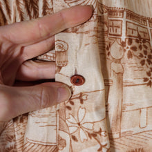 Load image into Gallery viewer, 70s CHINESE ROMANTIC SCENIC NOVELTY PRINT SILKY SHIRT - S