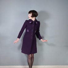 Load image into Gallery viewer, 60s HARRODS PURPLE PUFF SLEEVE MOD COAT WITH FLORAL APPLIQUE - XS