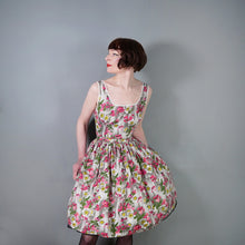 Load image into Gallery viewer, 50s 60s GREY AND PINK FLORAL DAY DRESS WITH BELT - S