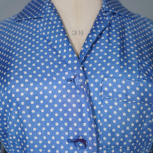 Load image into Gallery viewer, 60s JANELL OF CALIFORNIA LIGHT BLUE POLKA DOT FULL SKIRTED SHIRT DRESS - S