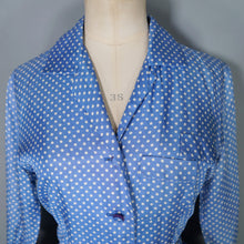 Load image into Gallery viewer, 60s JANELL OF CALIFORNIA LIGHT BLUE POLKA DOT FULL SKIRTED SHIRT DRESS - S