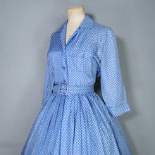 Load image into Gallery viewer, 60s JANELL OF CALIFORNIA LIGHT BLUE POLKA DOT FULL SKIRTED SHIRT DRESS - S