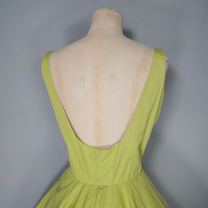 50s CHARTREUSE / PASTEL GREEN BACKLESS FULL CIRCLE DRESS - S