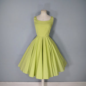50s CHARTREUSE / PASTEL GREEN BACKLESS FULL CIRCLE DRESS - S