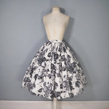 Load image into Gallery viewer, 50s BLACK AND WHITE COTTON FRUIT PRINT NOVELTY FULL SKIRT - 27&quot;
