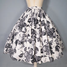 Load image into Gallery viewer, 50s BLACK AND WHITE COTTON FRUIT PRINT NOVELTY FULL SKIRT - 27&quot;