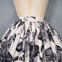Load image into Gallery viewer, 50s BLACK AND WHITE COTTON FRUIT PRINT NOVELTY FULL SKIRT - 27&quot;