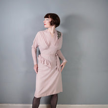 Load image into Gallery viewer, 40s MAX KOPP LONG SLEEVED BATWING RAYON DRESS WITH RUFFLES AND SEQUINS - S