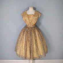 Load image into Gallery viewer, 50s LEOPARD ANIMAL PRINT FULL SKIRTED CHIFFON PARTY DRESS WITH BIG COLLAR - XS-S