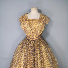Load image into Gallery viewer, 50s LEOPARD ANIMAL PRINT FULL SKIRTED CHIFFON PARTY DRESS WITH BIG COLLAR - XS-S