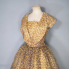 Load image into Gallery viewer, 50s LEOPARD ANIMAL PRINT FULL SKIRTED CHIFFON PARTY DRESS WITH BIG COLLAR - XS-S