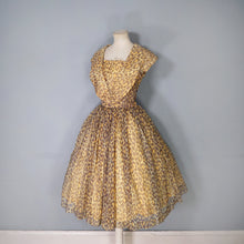 Load image into Gallery viewer, 50s LEOPARD ANIMAL PRINT FULL SKIRTED CHIFFON PARTY DRESS WITH BIG COLLAR - XS-S