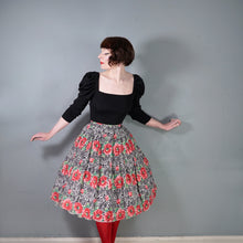 Load image into Gallery viewer, 50s HANDMADE RED FLORAL FULL COTTON SWING SKIRT - 29.5"