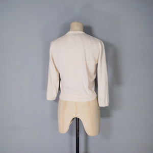 50s / 60s BALLENTYNE INTARSIA BUMBLE BEE AND FLOWER PURE CASHMERE CARDIGAN - XS-S