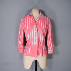 50s 60s ST MICHAEL BRIGHT PINK STRIPE 3/4 SLEEVE SHIRT - M