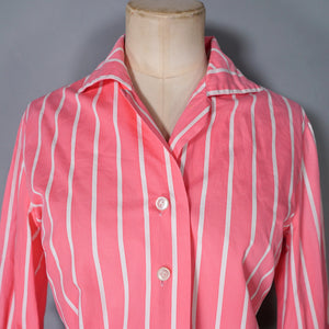 50s 60s ST MICHAEL BRIGHT PINK STRIPE 3/4 SLEEVE SHIRT - M