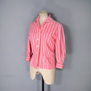 50s 60s ST MICHAEL BRIGHT PINK STRIPE 3/4 SLEEVE SHIRT - M