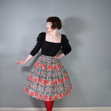 Load image into Gallery viewer, 50s HANDMADE RED FLORAL FULL COTTON SWING SKIRT - 29.5"