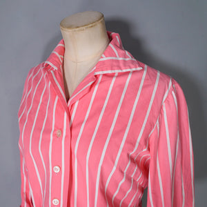 50s 60s ST MICHAEL BRIGHT PINK STRIPE 3/4 SLEEVE SHIRT - M