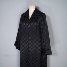 Load image into Gallery viewer, 60s EASTEX LONG BLACK CHECKERBOARD SATIN EVENING DRESS COAT - M