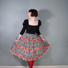 Load image into Gallery viewer, 50s HANDMADE RED FLORAL FULL COTTON SWING SKIRT - 29.5"