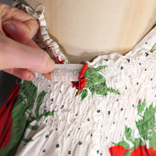 Load image into Gallery viewer, 50s RED ROSE FLORAL PRINT SHIRRED COTTON SWIMSUIT / BATHER - S-M