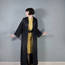 Load image into Gallery viewer, 60s EASTEX LONG BLACK CHECKERBOARD SATIN EVENING DRESS COAT - M