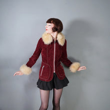 Load image into Gallery viewer, 70s BURGUNDY FAUX SUEDE JACKET WITH FLUFFY SHEEPSKIN TRIMS - S