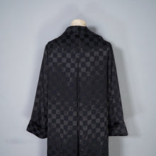 Load image into Gallery viewer, 60s EASTEX LONG BLACK CHECKERBOARD SATIN EVENING DRESS COAT - M