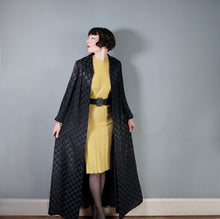 Load image into Gallery viewer, 60s EASTEX LONG BLACK CHECKERBOARD SATIN EVENING DRESS COAT - M