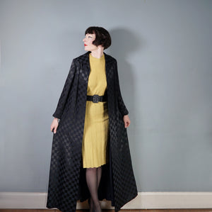 60s EASTEX LONG BLACK CHECKERBOARD SATIN EVENING DRESS COAT - M  Sartorial  Matters