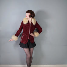 Load image into Gallery viewer, 70s BURGUNDY FAUX SUEDE JACKET WITH FLUFFY SHEEPSKIN TRIMS - S