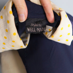40s BLUE RAYON DRESS WITH TIE COLLAR STYLED BY WELL-MADE - S-M
