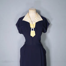 Load image into Gallery viewer, 40s BLUE RAYON DRESS WITH TIE COLLAR STYLED BY WELL-MADE - S-M