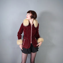 Load image into Gallery viewer, 70s BURGUNDY FAUX SUEDE JACKET WITH FLUFFY SHEEPSKIN TRIMS - S