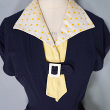 Load image into Gallery viewer, 40s BLUE RAYON DRESS WITH TIE COLLAR STYLED BY WELL-MADE - S-M