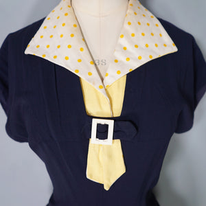 40s BLUE RAYON DRESS WITH TIE COLLAR STYLED BY WELL-MADE - S-M