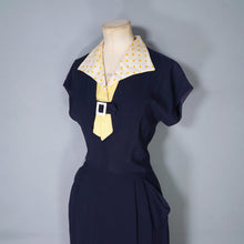 Load image into Gallery viewer, 40s BLUE RAYON DRESS WITH TIE COLLAR STYLED BY WELL-MADE - S-M