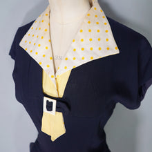 Load image into Gallery viewer, 40s BLUE RAYON DRESS WITH TIE COLLAR STYLED BY WELL-MADE - S-M