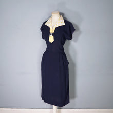 Load image into Gallery viewer, 40s BLUE RAYON DRESS WITH TIE COLLAR STYLED BY WELL-MADE - S-M