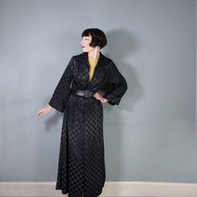 Load image into Gallery viewer, 60s EASTEX LONG BLACK CHECKERBOARD SATIN EVENING DRESS COAT - M