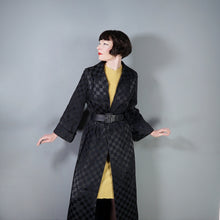 Load image into Gallery viewer, 60s EASTEX LONG BLACK CHECKERBOARD SATIN EVENING DRESS COAT - M