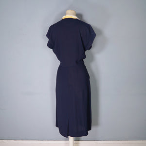 40s BLUE RAYON DRESS WITH TIE COLLAR STYLED BY WELL-MADE - S-M