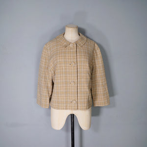 60s PENDLETON SHORT BROWN BEIGE AND GREY PLAID WOOL SWING JACKET - L