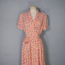 Load image into Gallery viewer, 40s ORANGE PAISLEY PRINT SOFT RAYON ROBE / WRAP DRESS - S