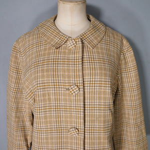 60s PENDLETON SHORT BROWN BEIGE AND GREY PLAID WOOL SWING JACKET - L